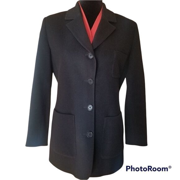 ⭐️ Vintage Faconnable Ladies Black Single Breasted 4 Button Wool Blazer sz XS